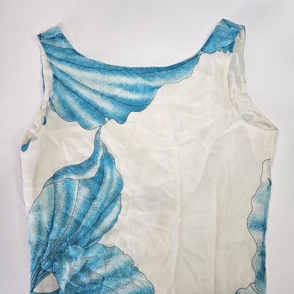 NEW VINTAGE 90s Morrell Maxie 100% Silk Blue Tropical Asymmetrical Hem Dress 6 - Picture 2 of 5